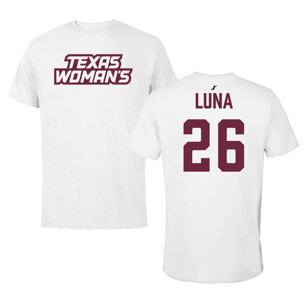 Texas Woman's University Soccer (W) White Tee - #26 Bri Luna