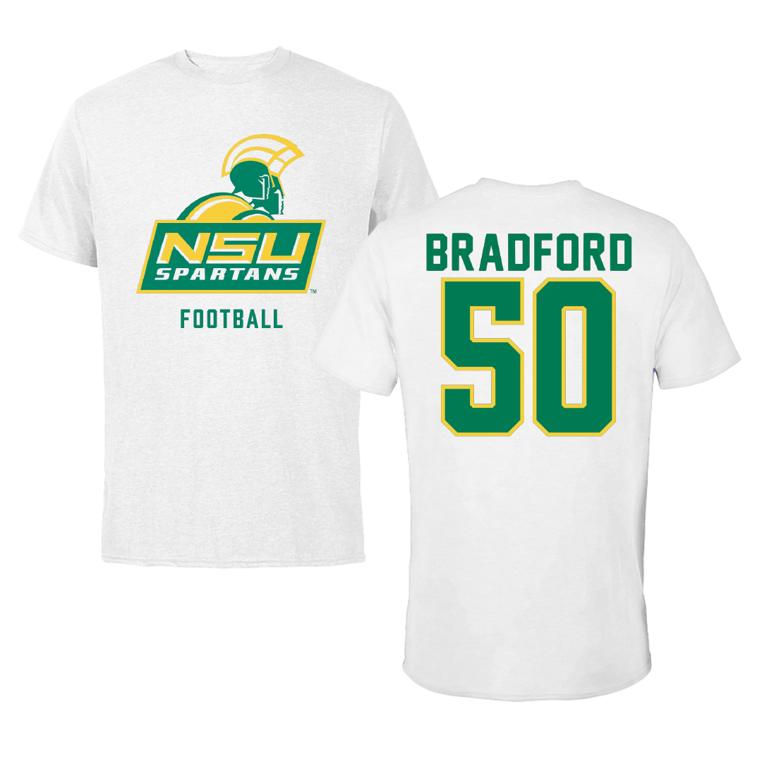 Norfolk State University Football White Performance Tee - #50 Kahlil Bradford