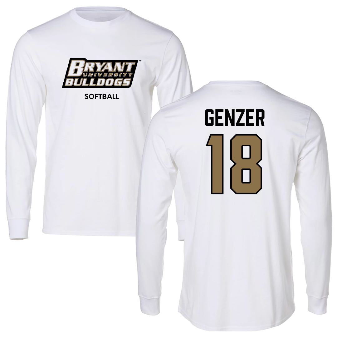 Bryant University Softball White Long Sleeve - #18 Carley Genzer