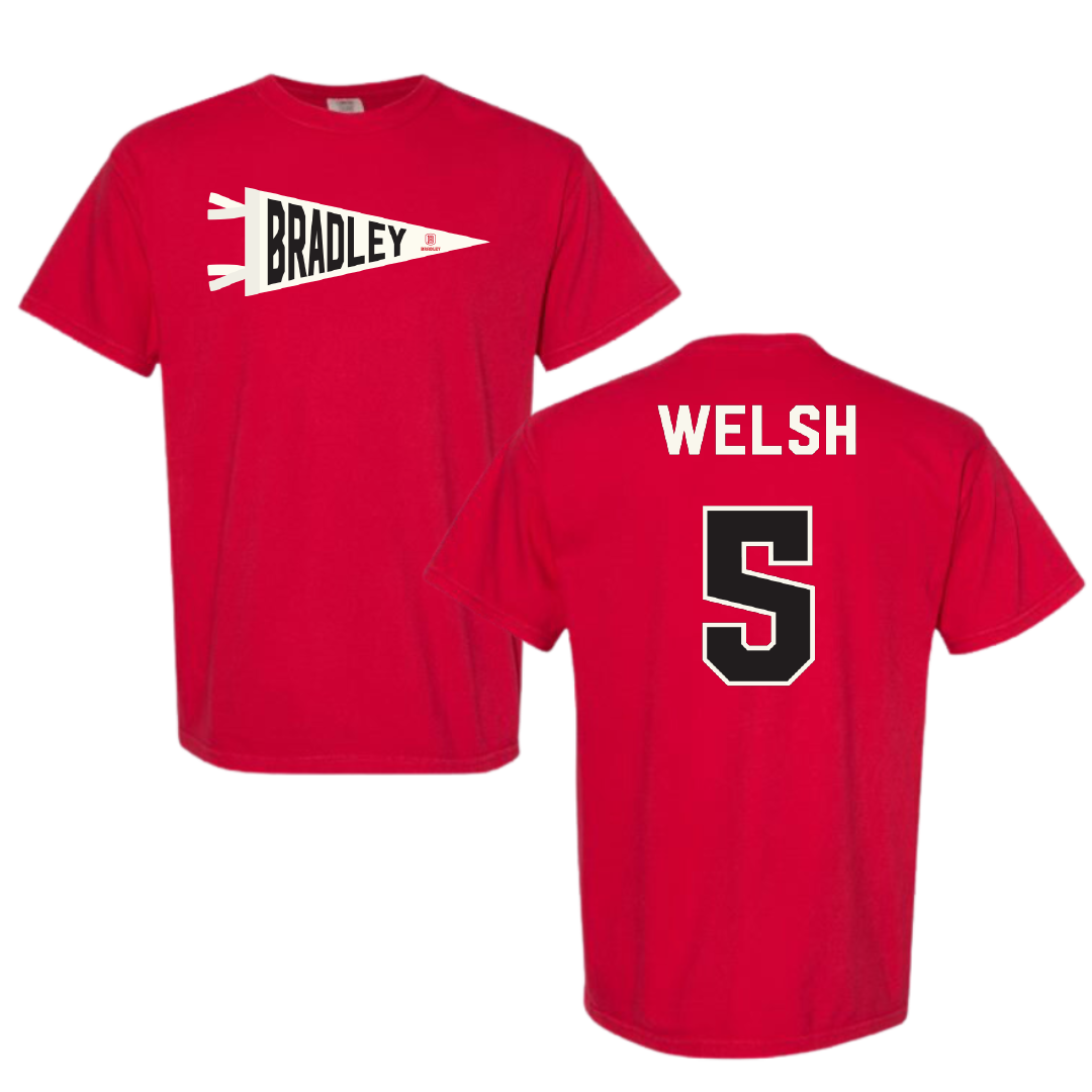Bradley University Softball Red Pennant Comfort Colors Tee - #5 Addie Welsh