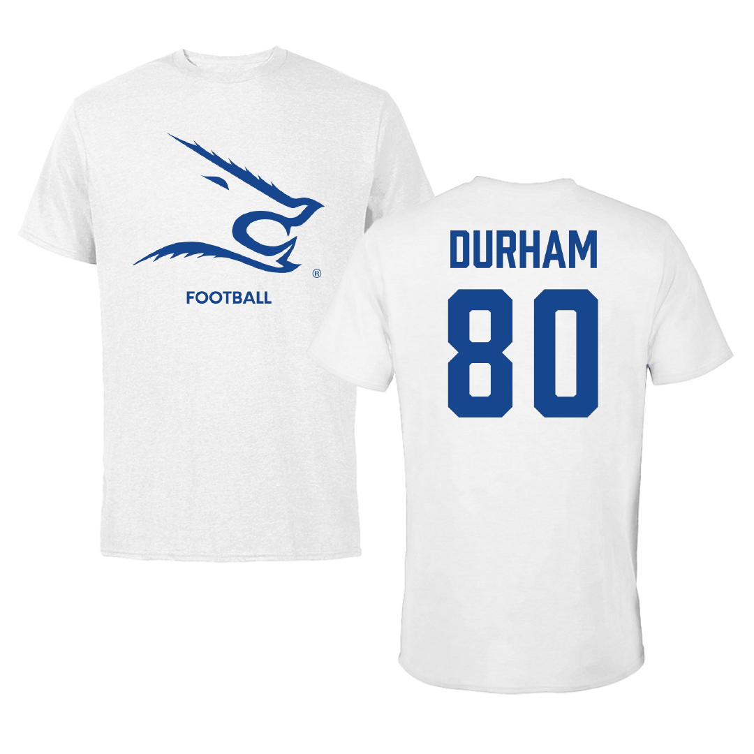 Texas A&M University-Kingsville Football White Tee - #80 Exavier Durham