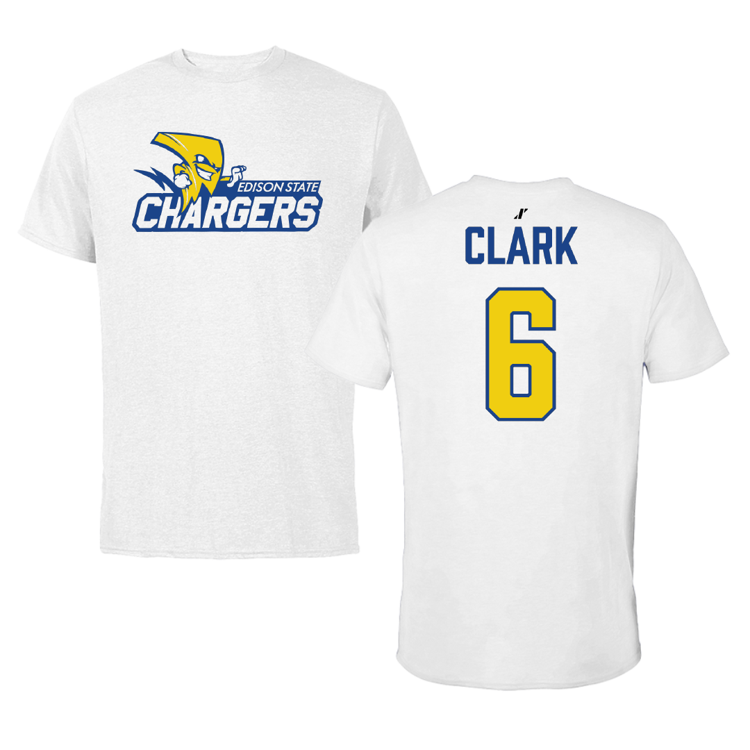 Edison State Community College Baseball White Tee - #6 Jackson Clark