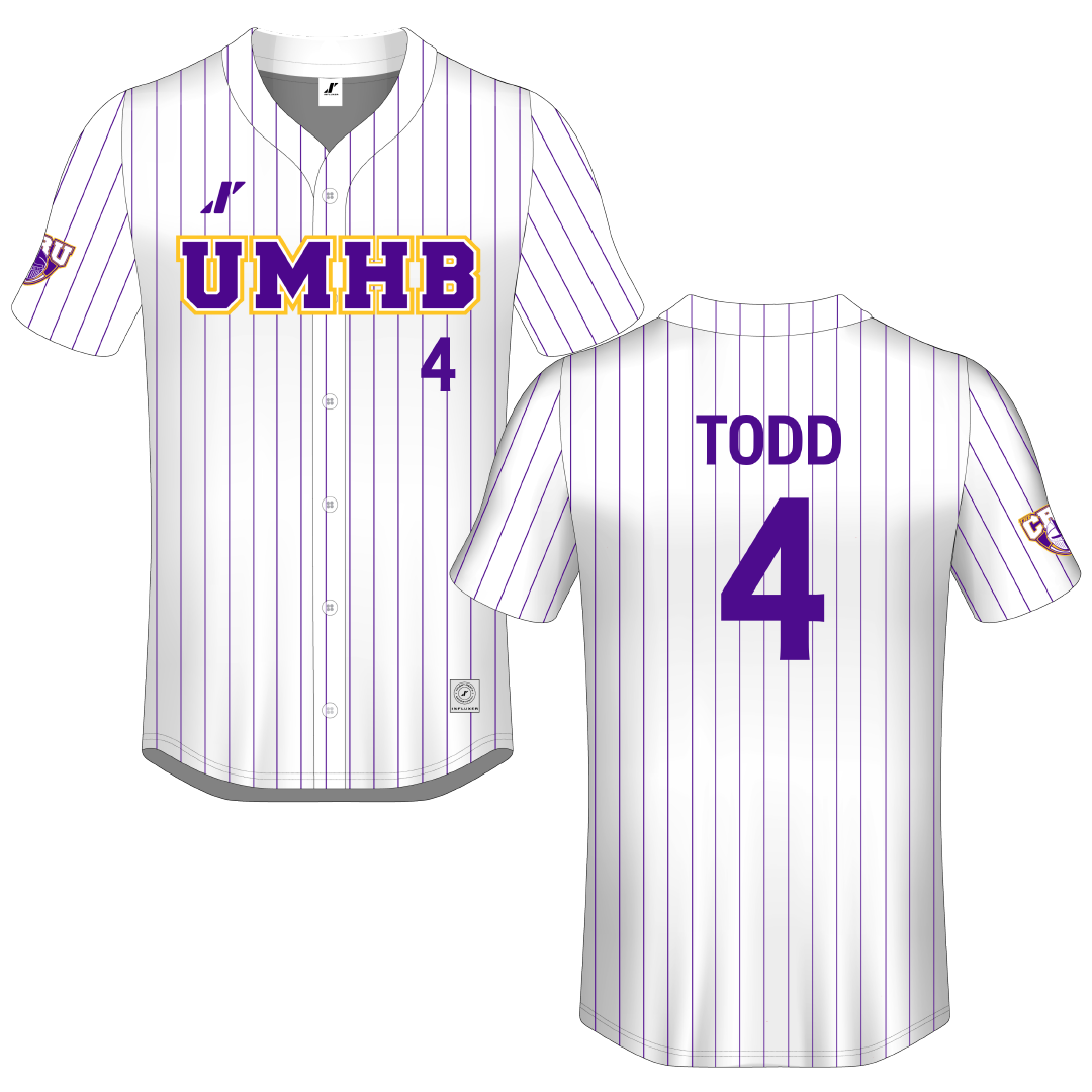 University of Mary Hardin-Baylor White Pinstripe Button-Down Jersey - #4 Addy Todd