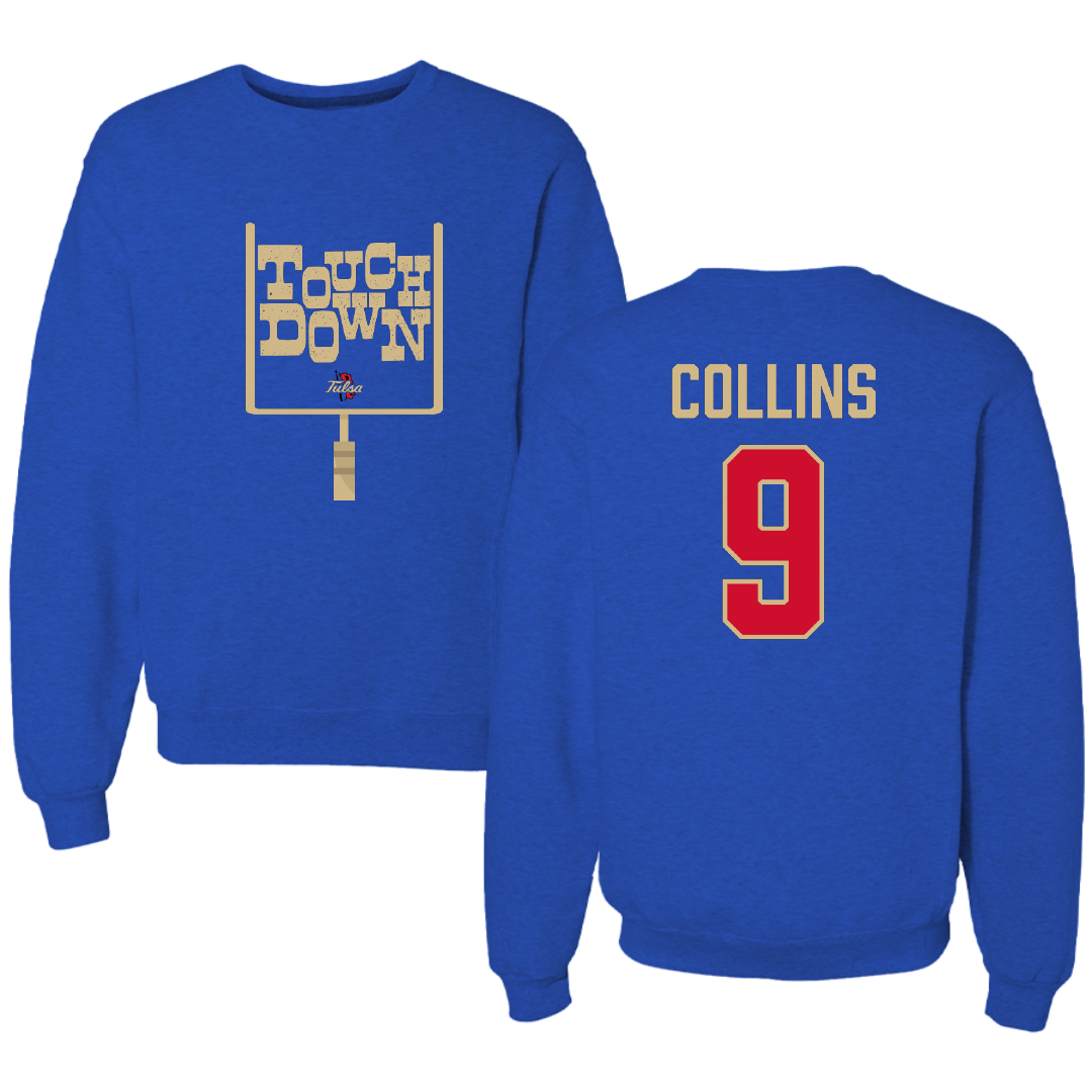 The University of Tulsa Football Blue Touchdown Crewneck - #9 Dax Collins