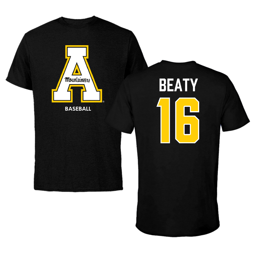 Appalachian State University Baseball Black Performance Tee - #16 Jake Beaty