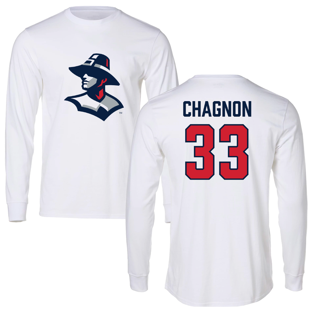 New England College Baseball White Performance Long Sleeve - #33 Christopher Chagnon