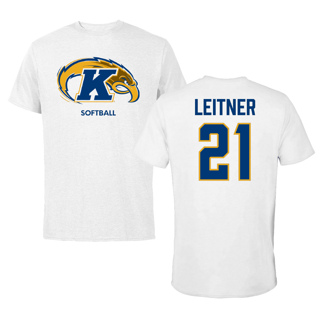 Kent State University Softball White Tee - #21 Kendal Leitner