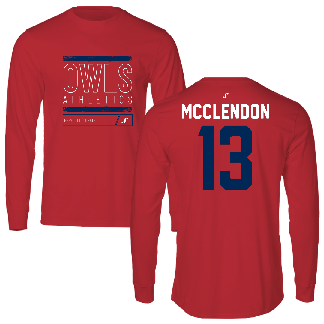 Florida Atlantic University Football Red Dominate Performance Long Sleeve - #13 Darius McClendon