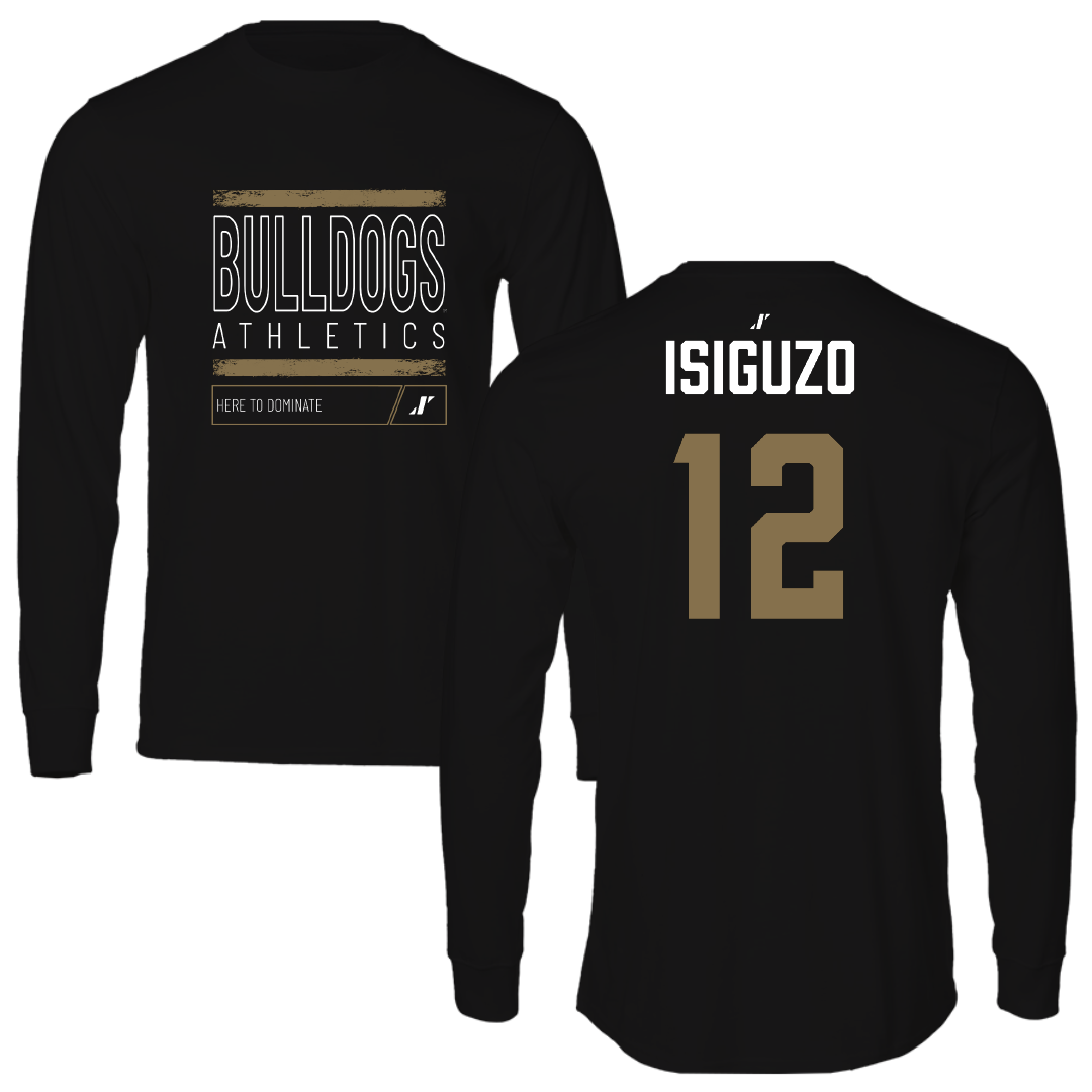 Bryant University Football Black Dominate Performance Long Sleeve - #12 Samuel Isiguzo