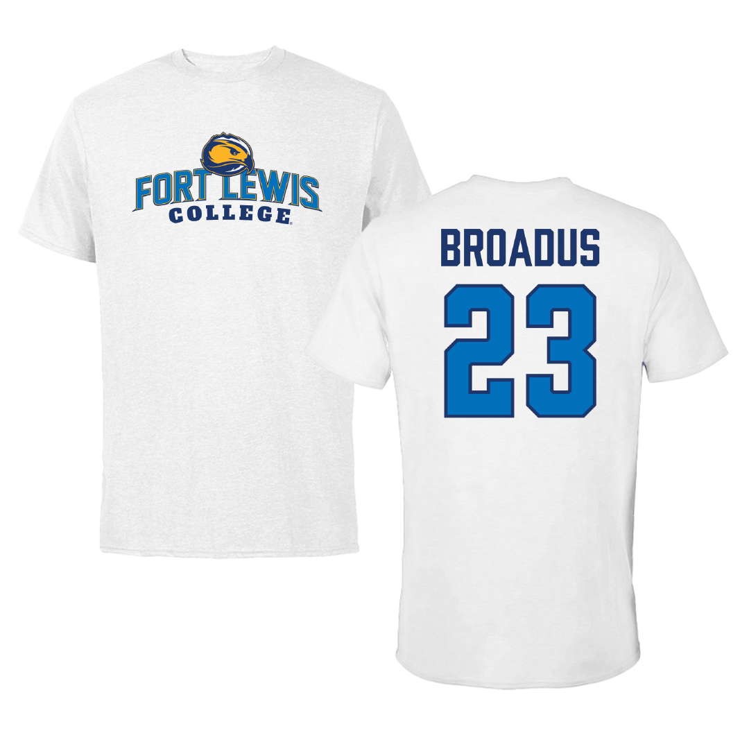 Fort Lewis College Football White Performance Tee - #23 Jonathan Broadus