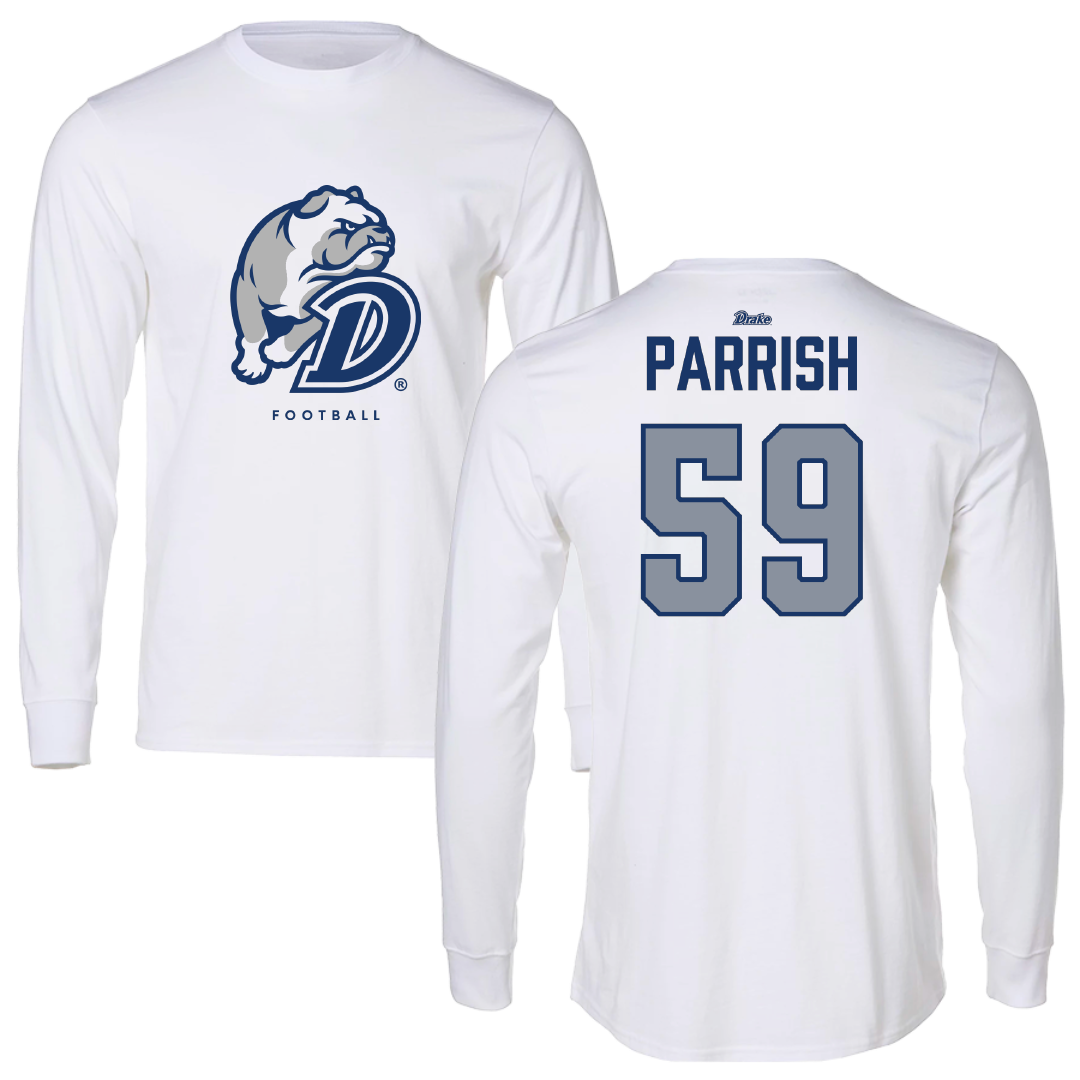 Drake University Football White Long Sleeve - #59 Kaiden Parrish