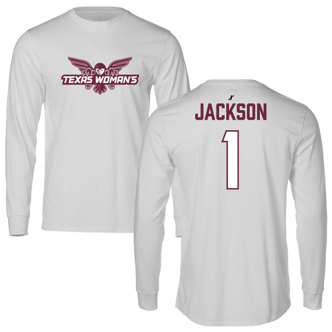 Texas Woman's University Soccer (W) Light Gray Performance Long Sleeve - #1 Kate Jackson
