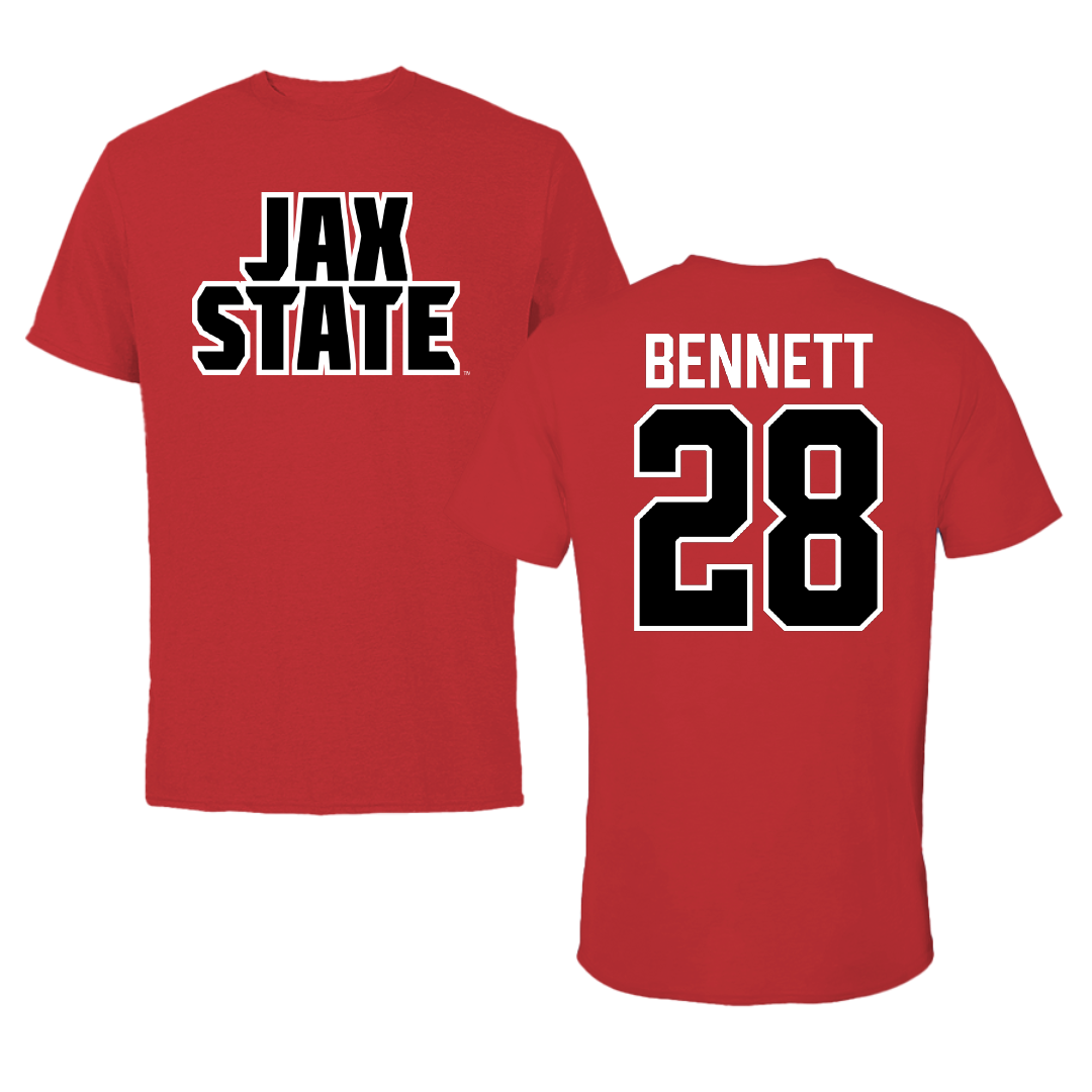 Jacksonville State University Football Red Tee - #28 Reggion Bennett