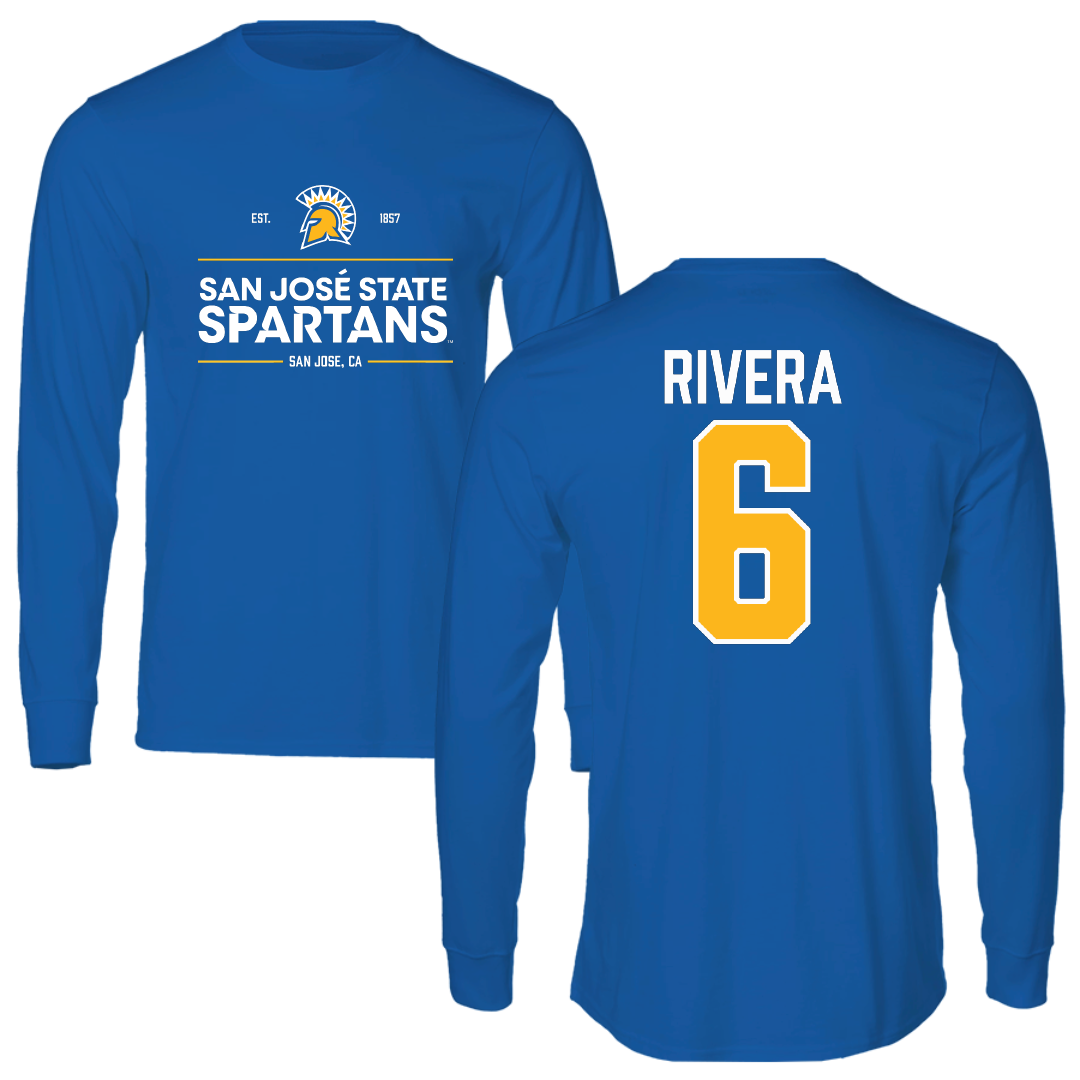 San Jose State University Soccer Blue General Performance Long Sleeve - #6 Gilberto Rivera