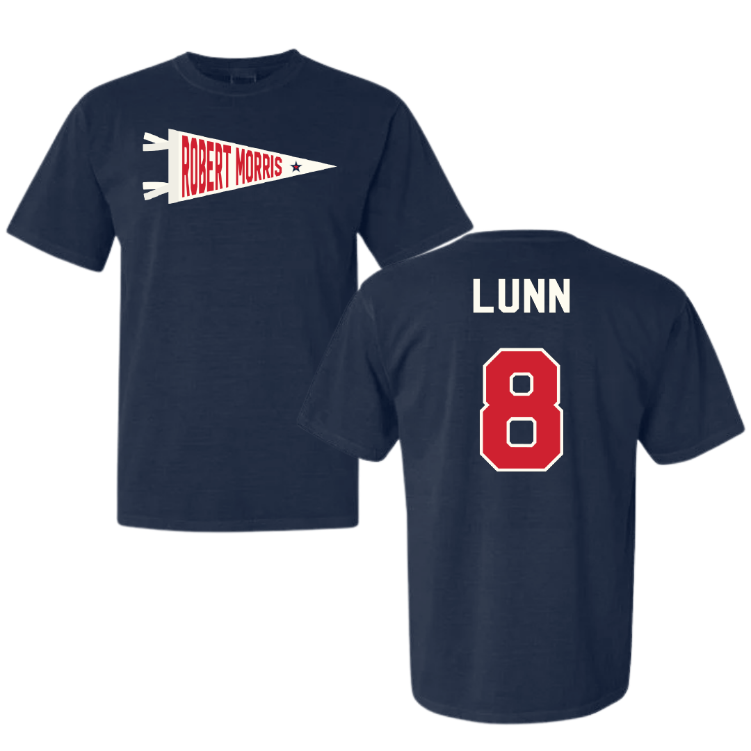 Robert Morris University Ice Hockey Navy Pennant Comfort Colors Tee - #8 Gabriel Lunn