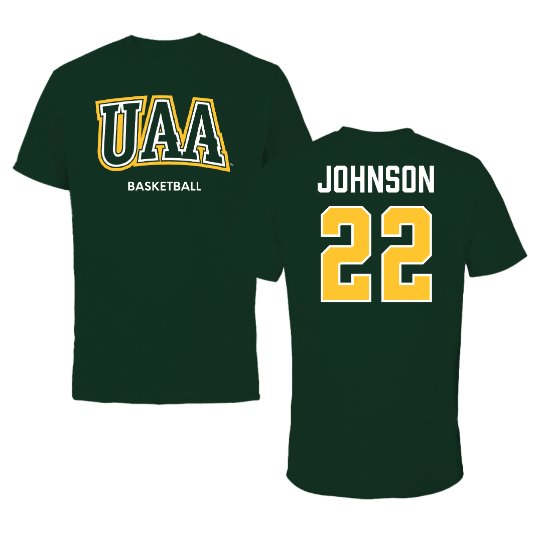 University of Alaska Anchorage Basketball (M) Forest Green Performance Tee - #22 Cole Johnson