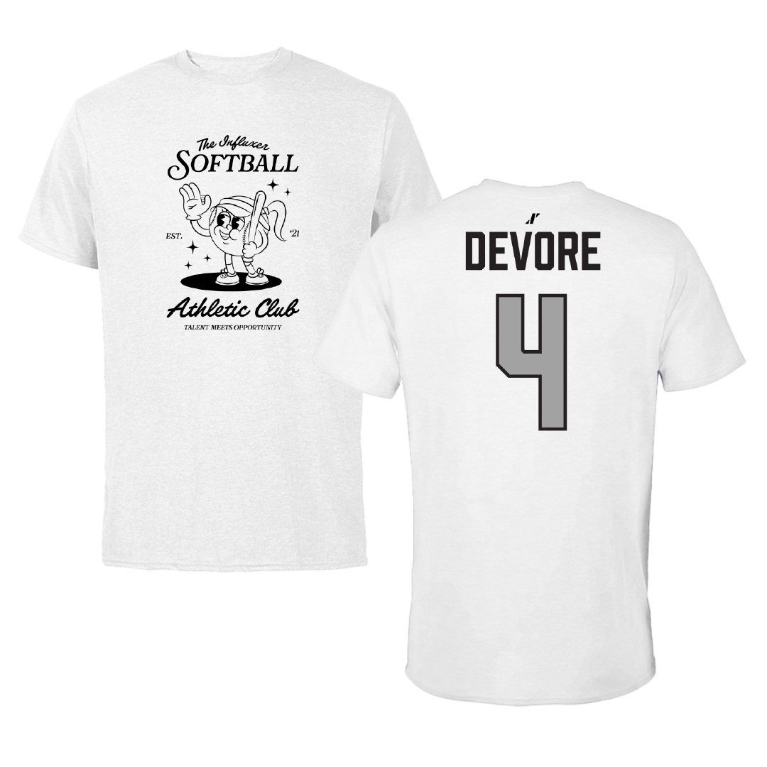 Softball White Influxer Athletic Club Tee - #4 Jaidyn Devore