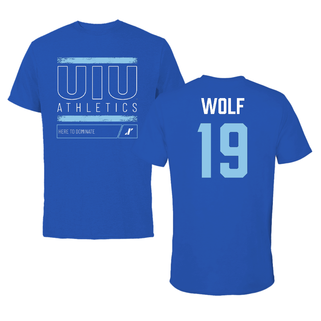 Upper Iowa University Soccer (W) Blue Dominate Performance Tee - #19 Catherine Wolf