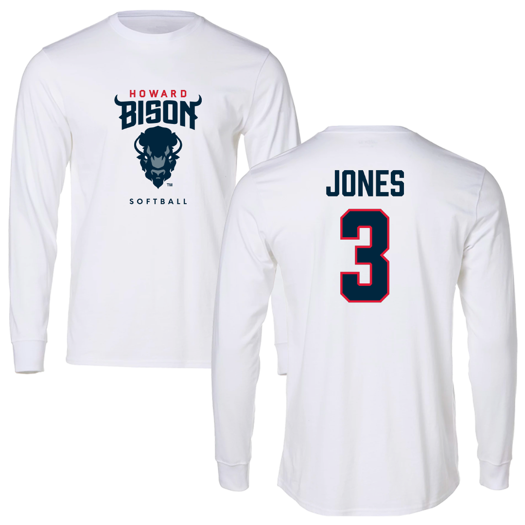 Howard University Softball White Long Sleeve - #3 Lauryn Jones