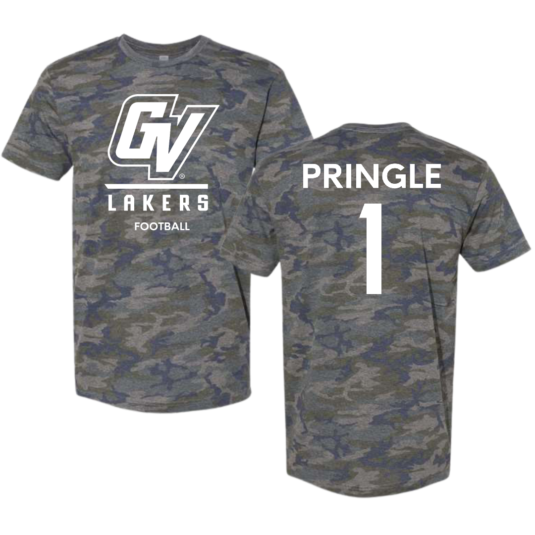 Grand Valley State University Football Vintage Camo Tee - #1 Devin Pringle