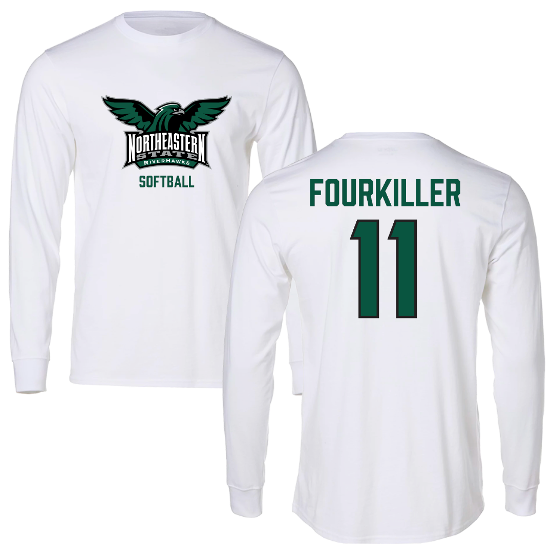 Northeastern State University Softball White Long Sleeve - #11 Jalyn Fourkiller