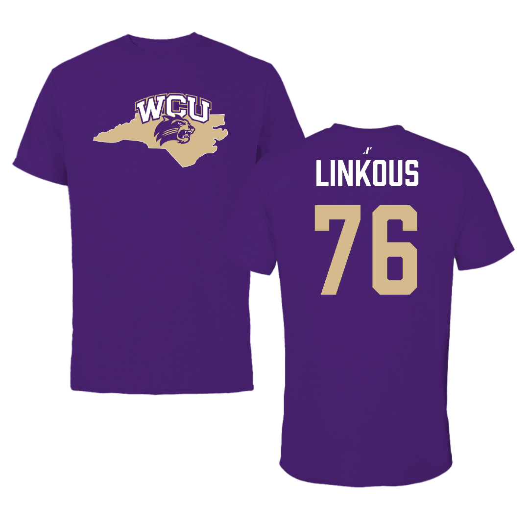 Western Carolina University Football Purple State Tee - #76 Nathan Linkous