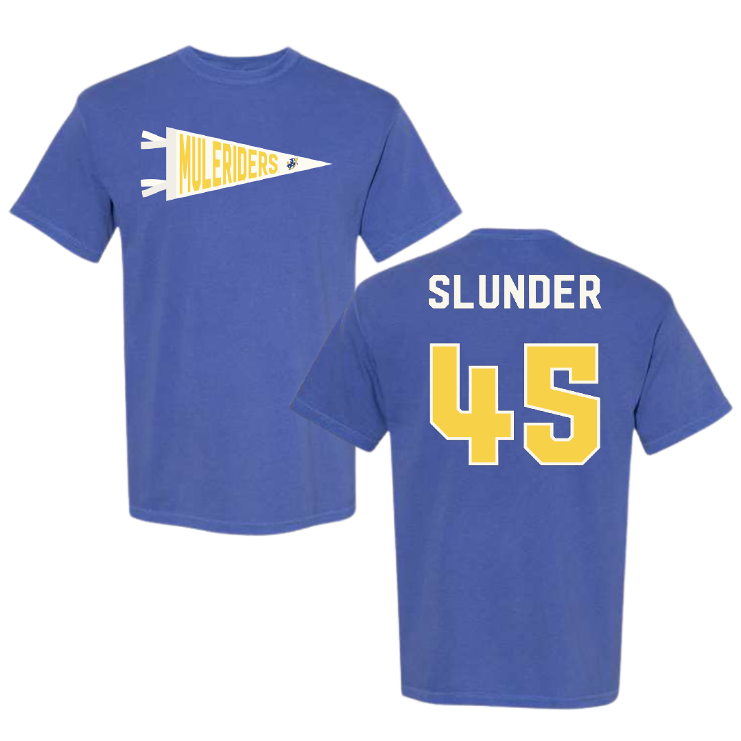 Southern Arkansas University Baseball Blue Pennant Comfort Colors Tee - #45 Ryan Slunder
