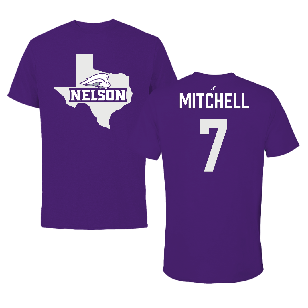 Nelson University Soccer (M) Purple State Performance Tee - #7 Makel Mitchell