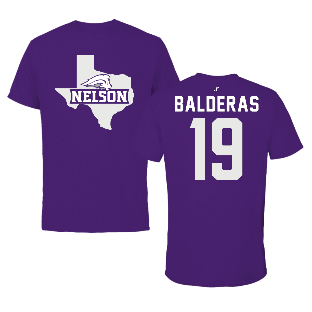 Nelson University Baseball Purple State Tee - #19 Javier Balderas