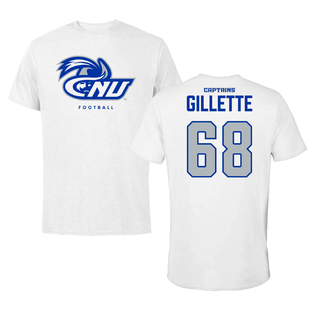 Christopher Newport University Football White Performance Tee - #68 Aiden Gillette