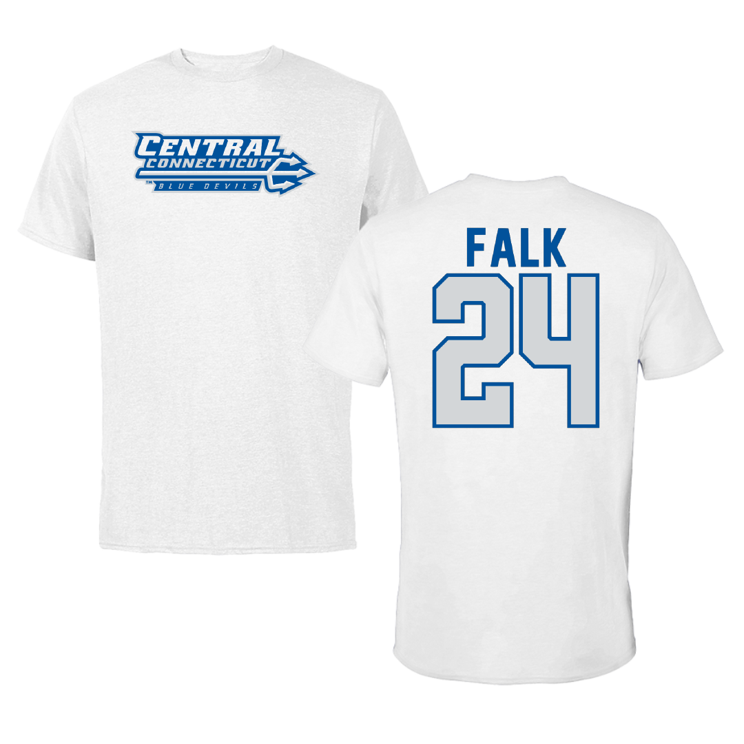 Central Connecticut State University Baseball White Performance Tee - #24 Matt Falk