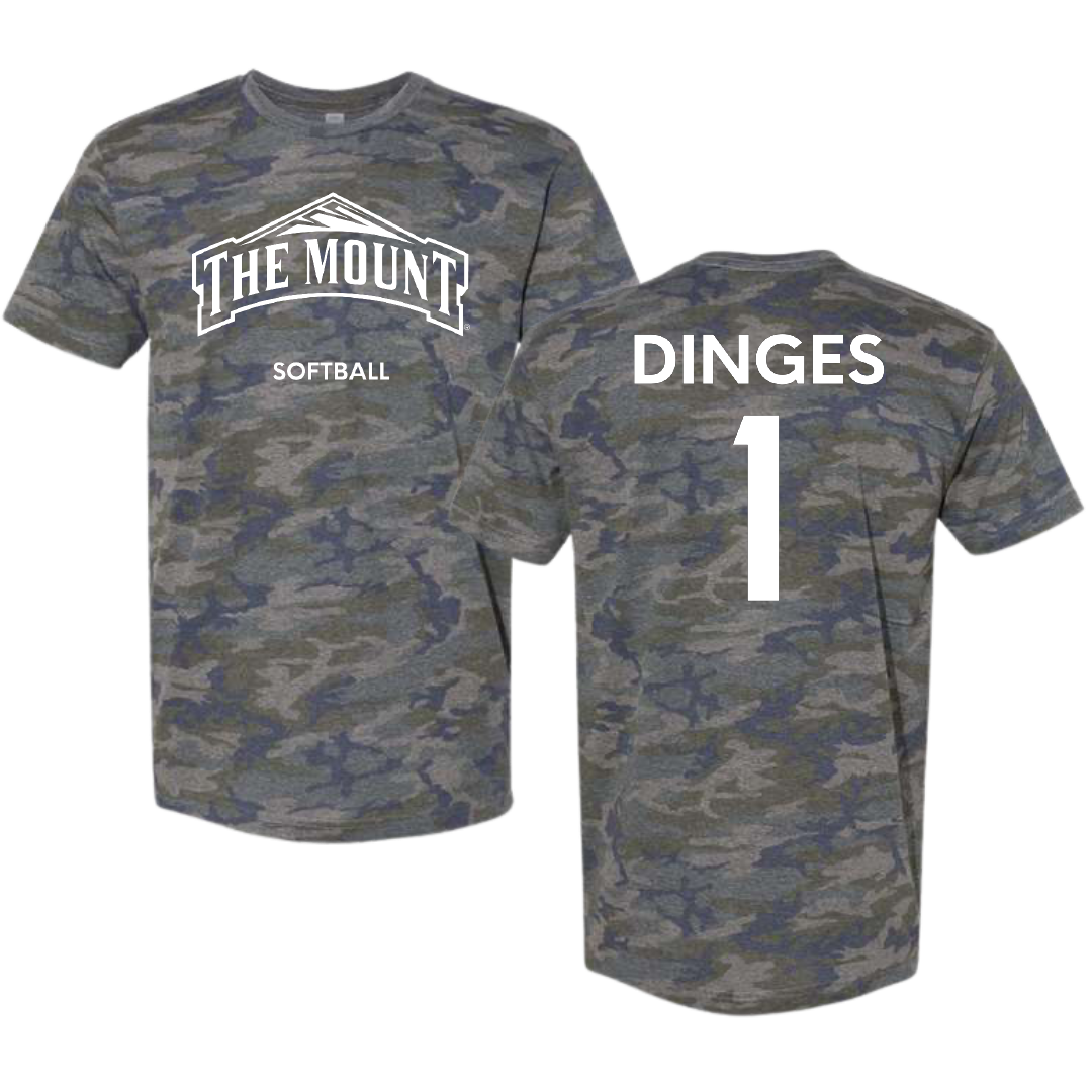Mount St. Mary's University Softball Vintage Camo Tee - #1 Avery Dinges