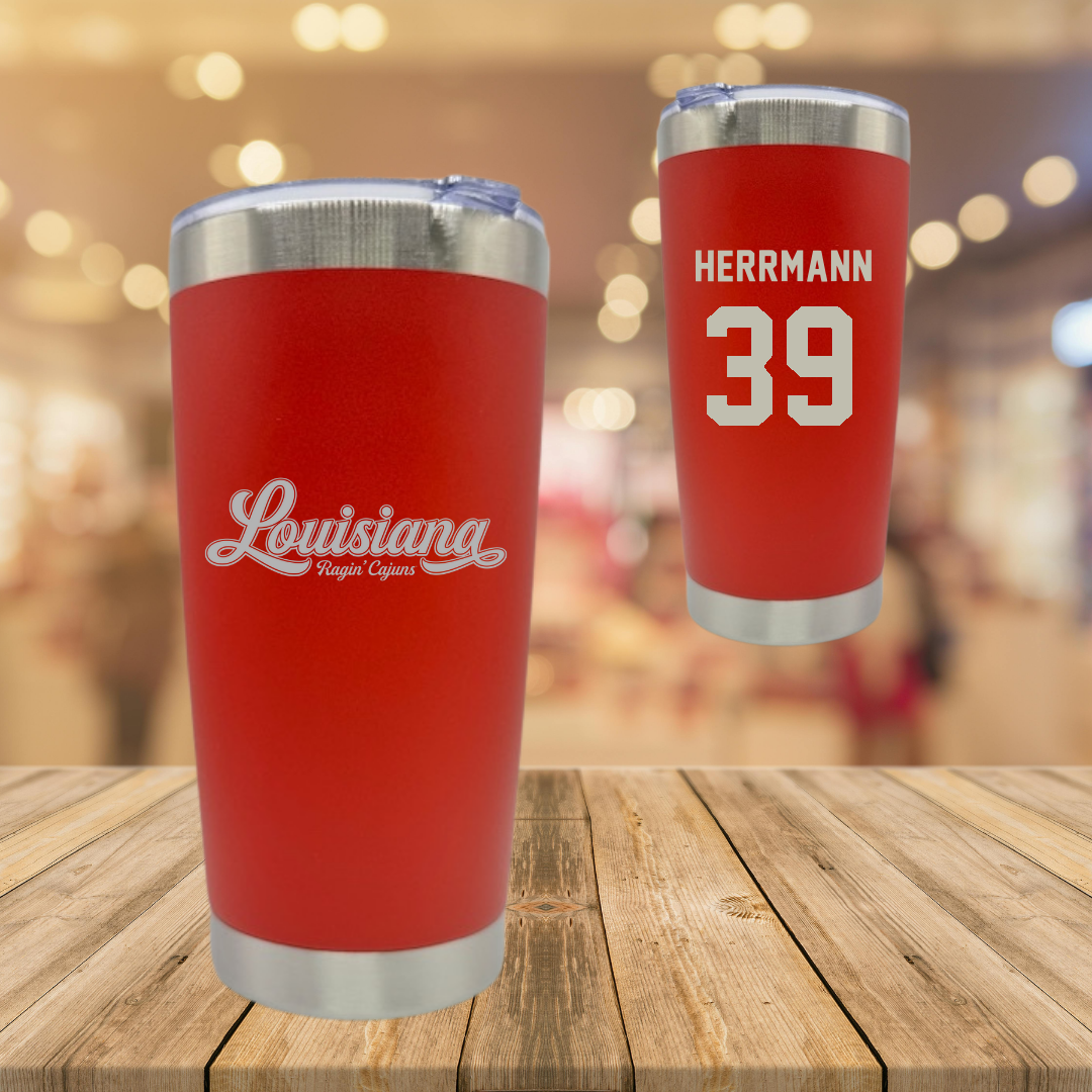 University of Louisiana at Lafayette Baseball Red Stainless Steel Tumbler - #39 Andrew Herrmann