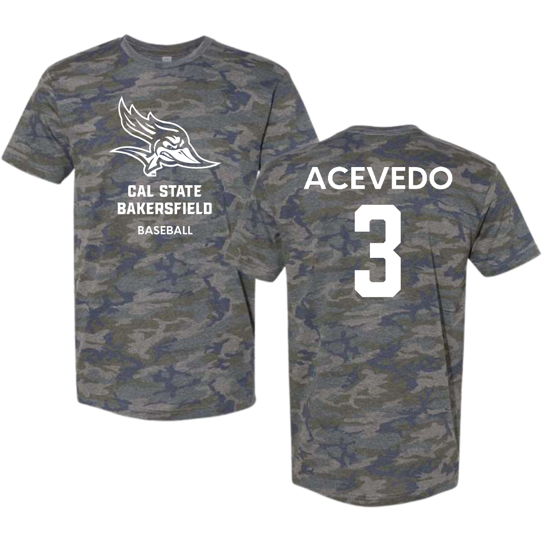 California State University-Bakersfield Baseball Vintage Camo Tee - #3 Yahir Acevedo