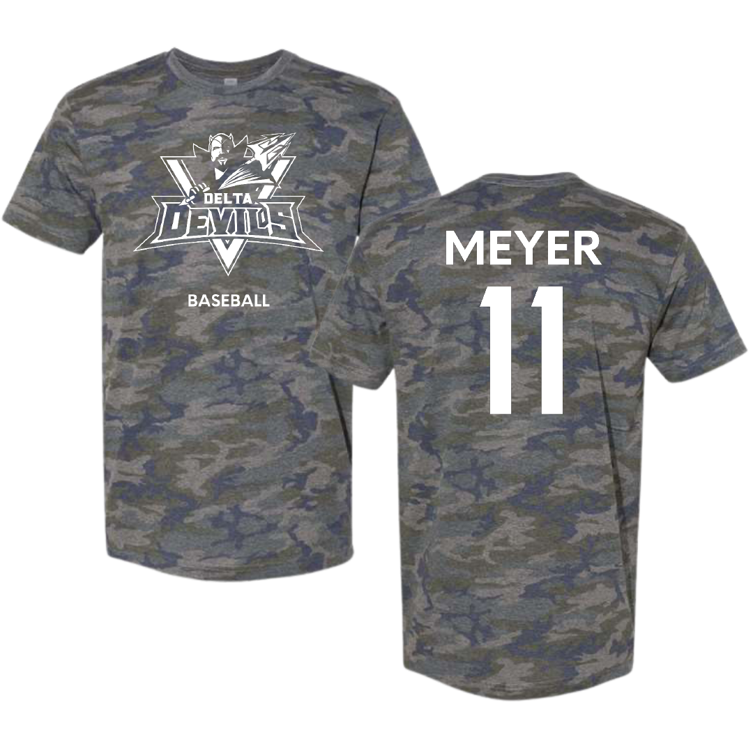 Mississippi Valley State University Baseball Vintage Camo Tee - #11 Aiden Meyer