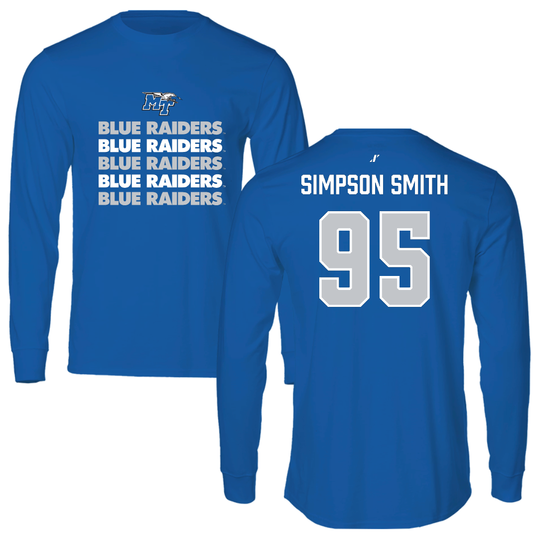 Middle Tennessee State University Football Blue General Performance Long Sleeve - #95 Zeion Simpson smith