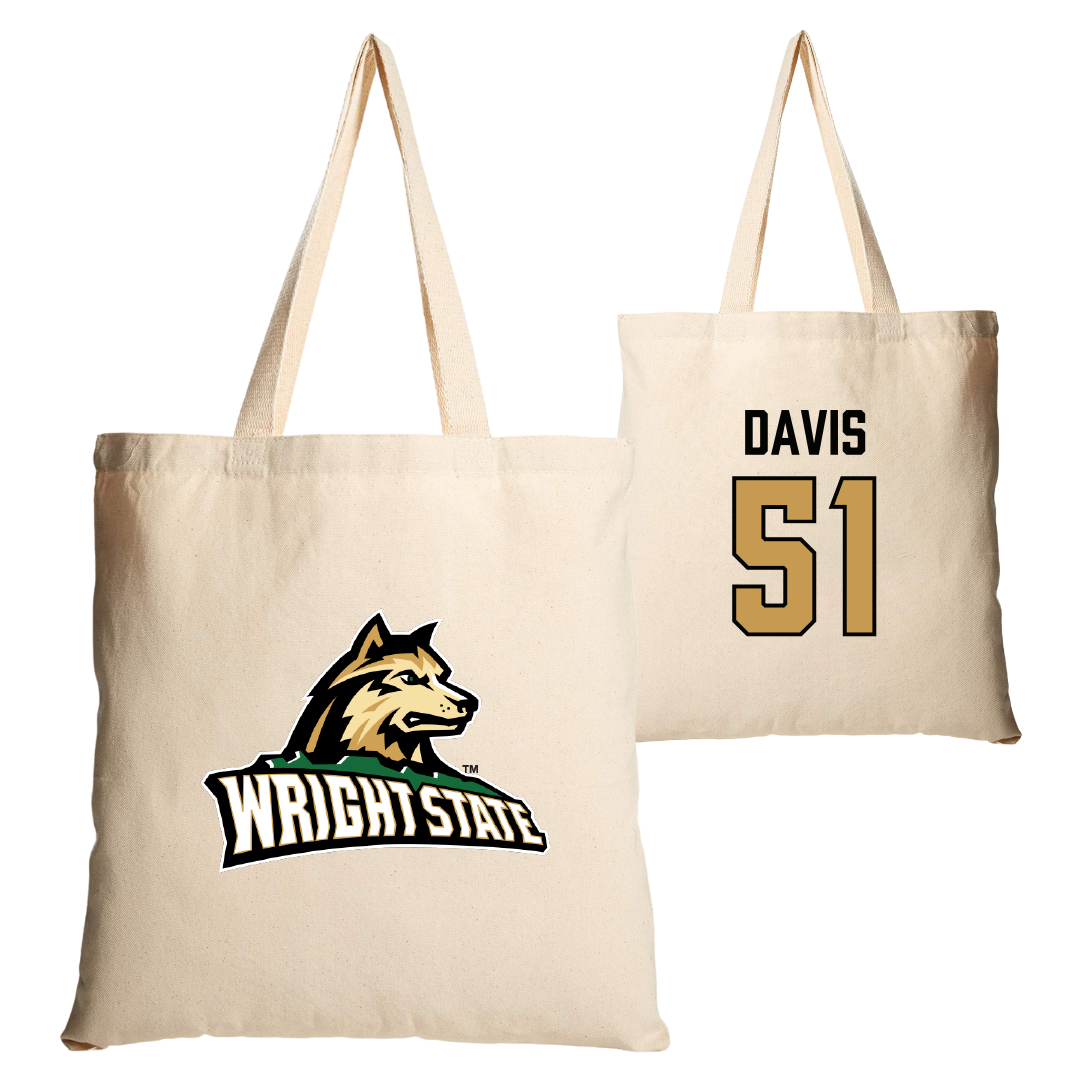 Wright State University Basketball Tan Canvas Tote Bag - #51 Ayden Davis