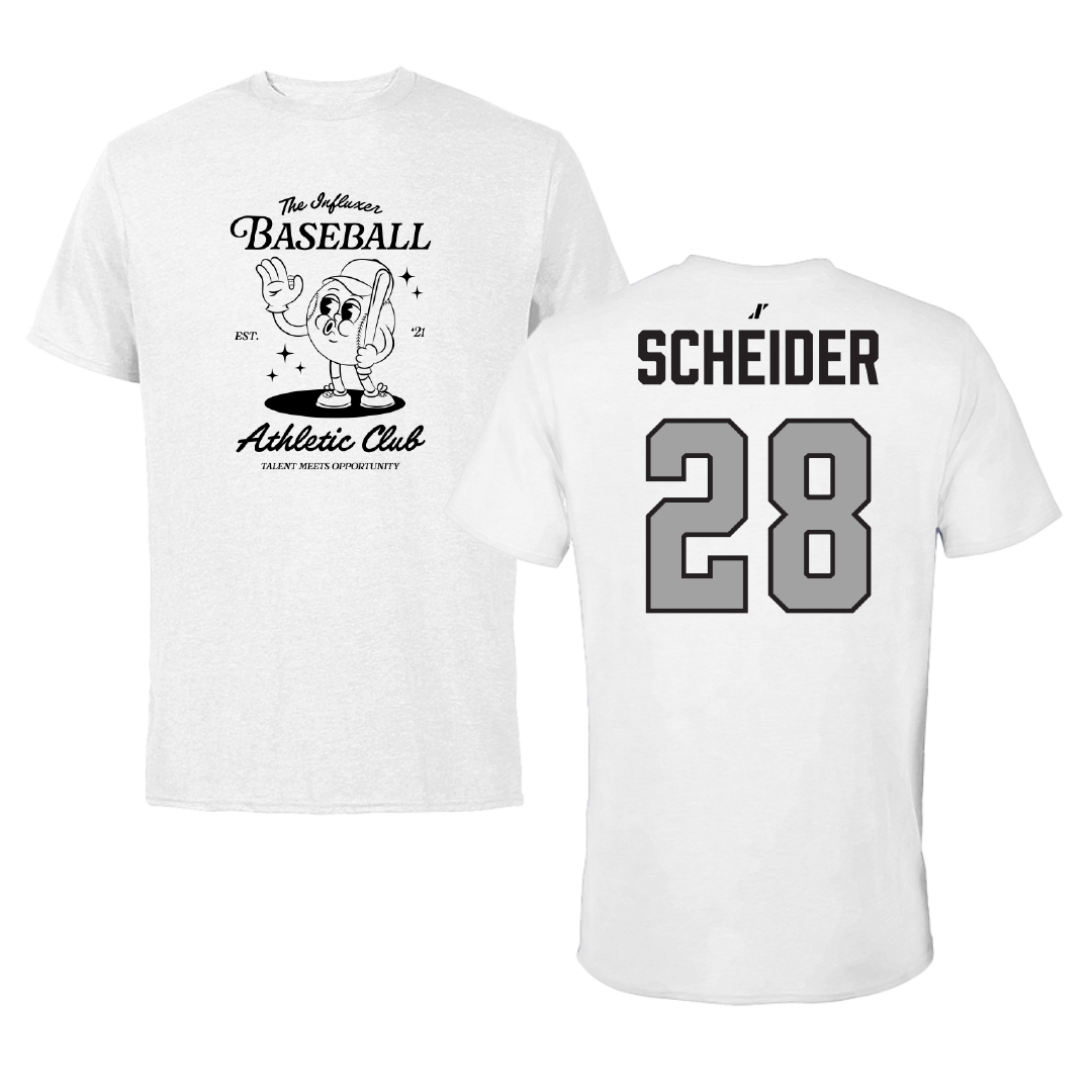Baseball White Influxer Athletic Club Tee - #28 Calen Scheider