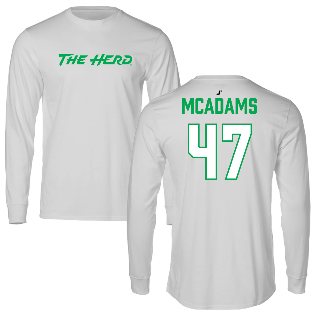 Marshall University Football Light Gray Performance Long Sleeve - #47 EahJay McAdams