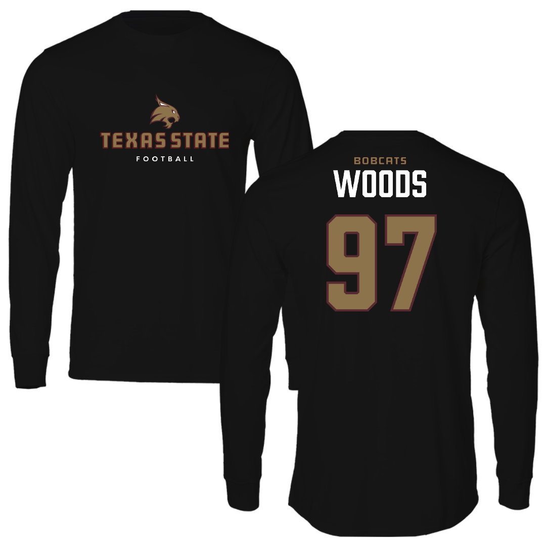 Texas State University Football Black Performance Long Sleeve - #97 Devarrick Woods