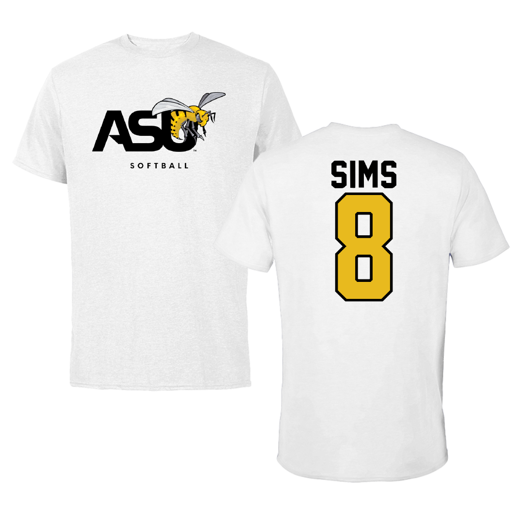 Alabama State University Softball White ASU Performance Tee - #8 Talee Sims