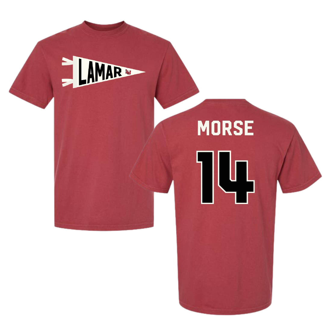 Lamar University Baseball Canvas Red Pennant Comfort Colors Tee - #14 Trhea Morse
