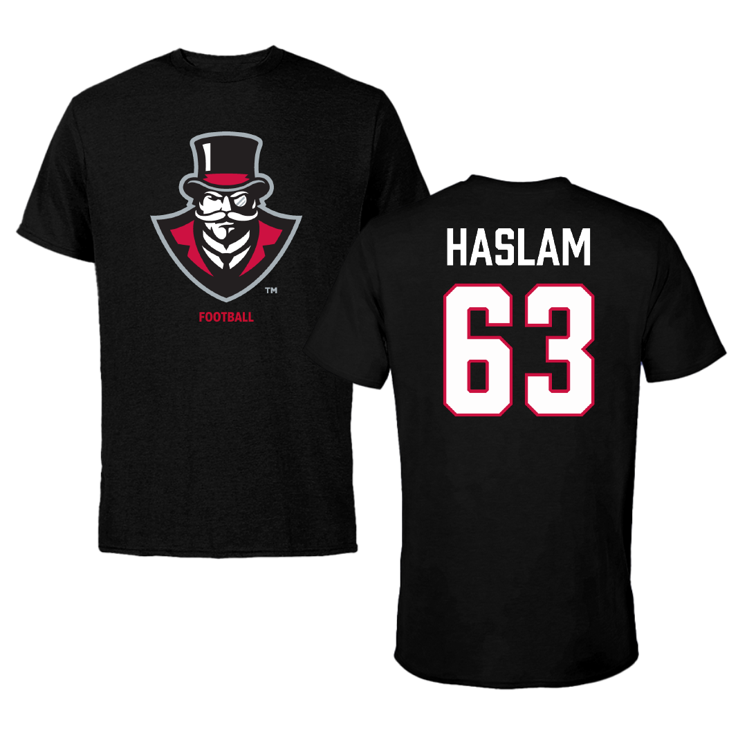 Austin Peay State University Football Black Tee - #63 Donovan Haslam