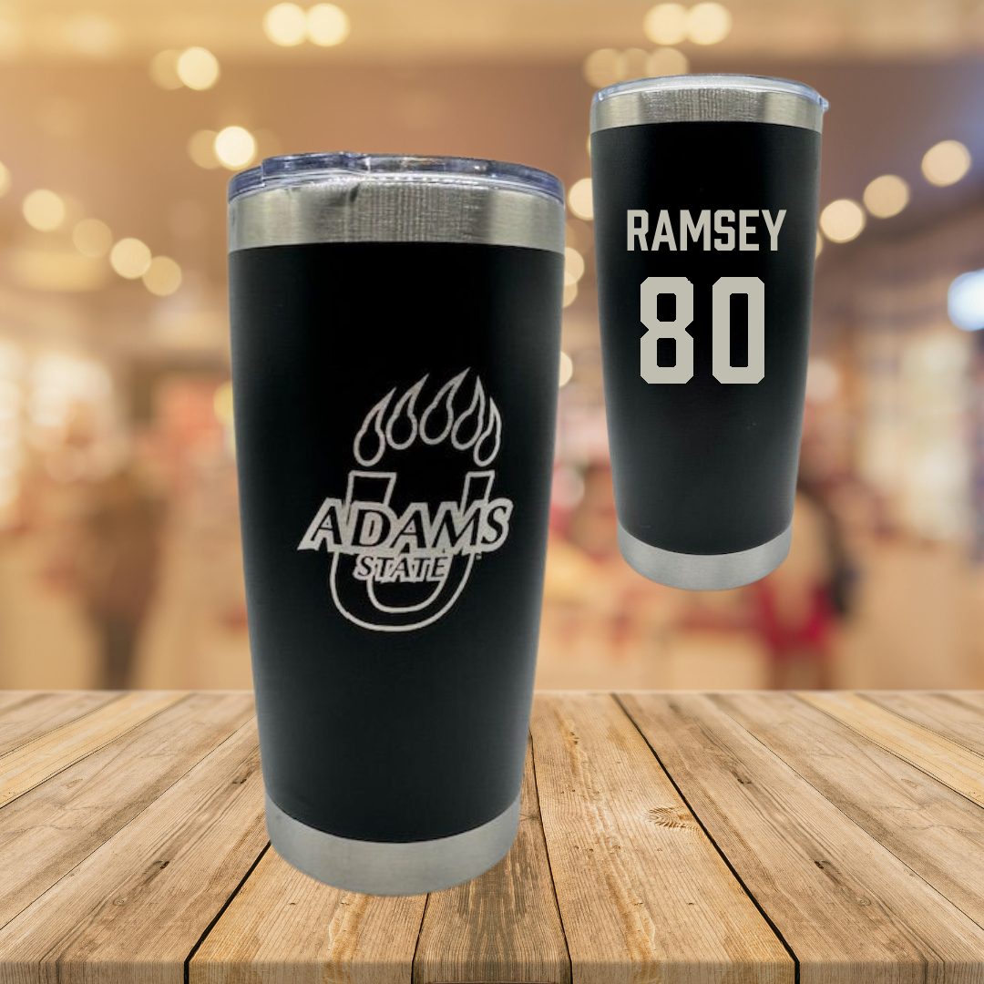 Adams State University Football Black Stainless Steel Tumbler - #80 Damarian Ramsey