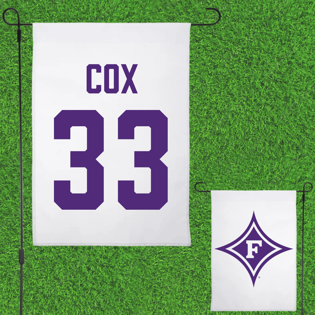 Furman University Soccer (M) White Garden Flag - #33 Gabe Cox