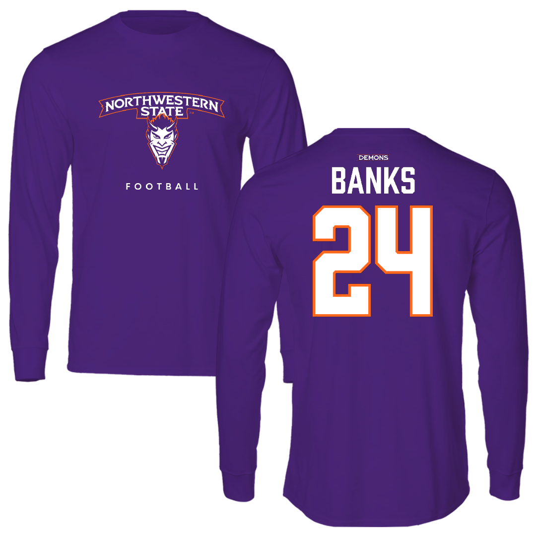 Northwestern State University Football Purple Performance Long Sleeve - #24 Brian Banks