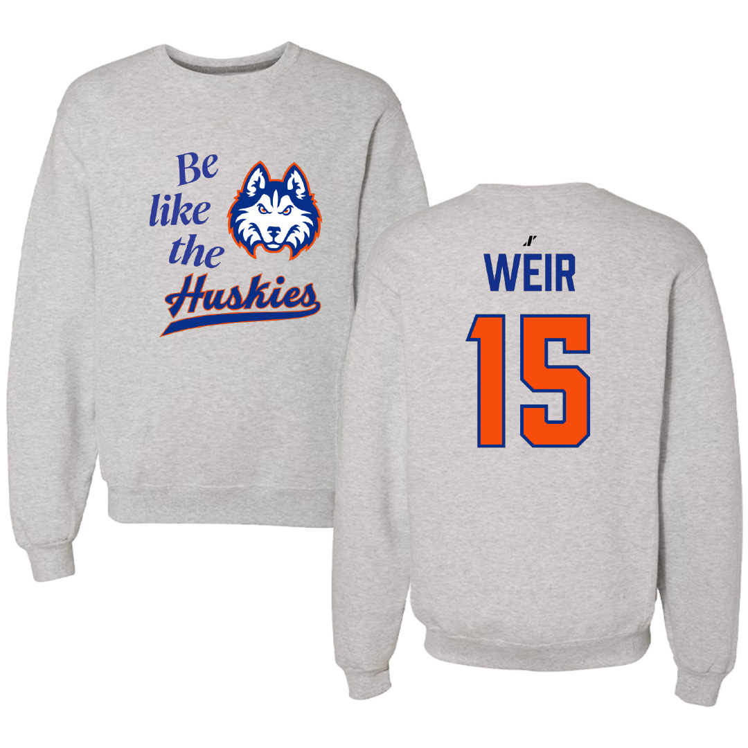 Houston Christian University Football Light Gray Be Like Us Crewneck - #15 Jake Weir