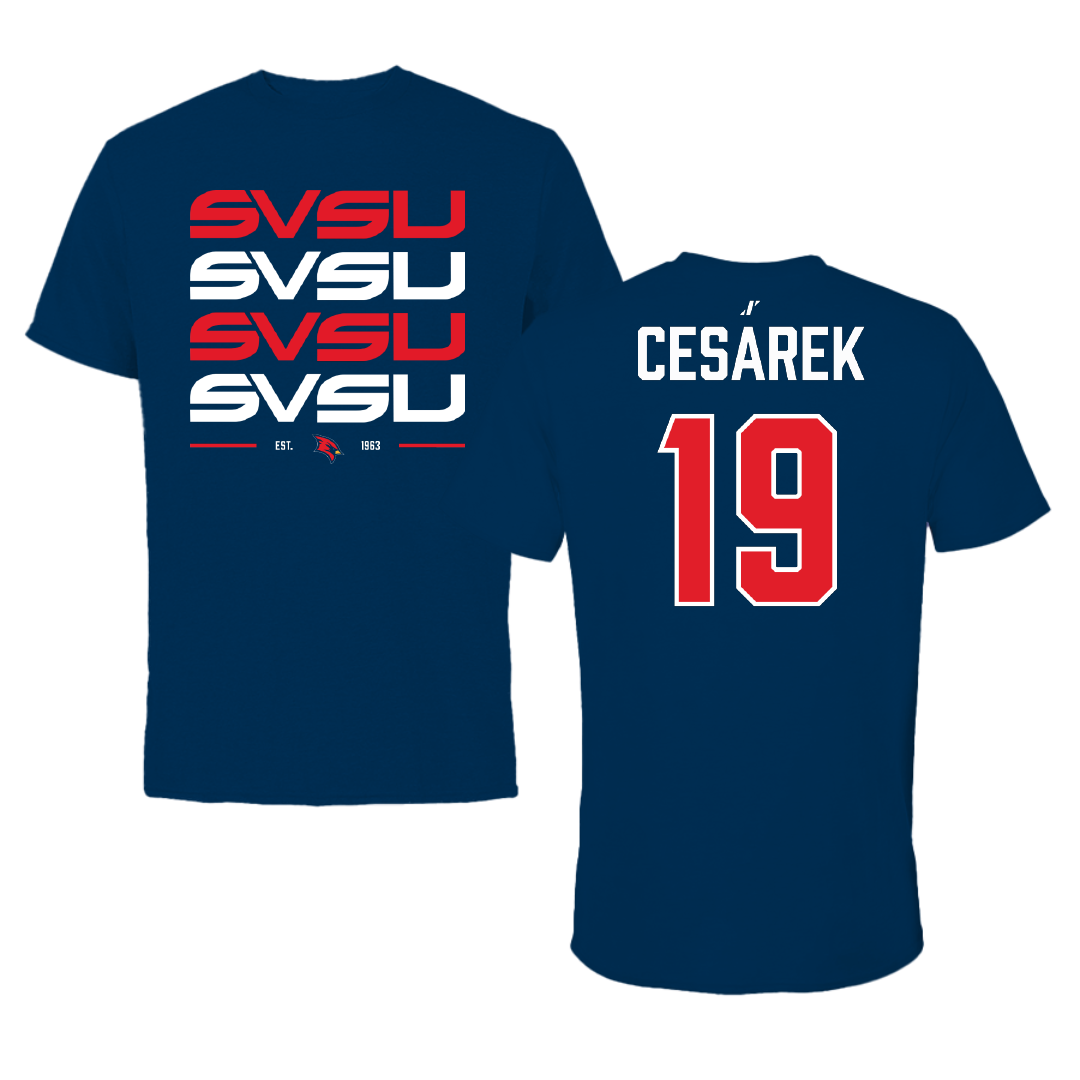 Saginaw Valley State University Soccer Navy General Performance Tee - #19 Kylie Cesarek