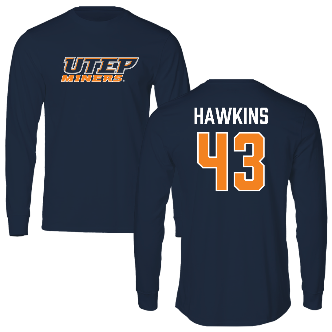 University of Texas at El Paso Football Navy Performance Long Sleeve - #43 Garrett Hawkins