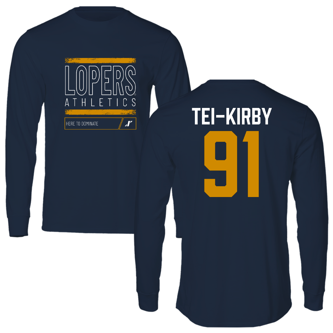 University of Nebraska at Kearney Football Navy Dominate Performance Long Sleeve - #91 Wayne Tei-Kirby